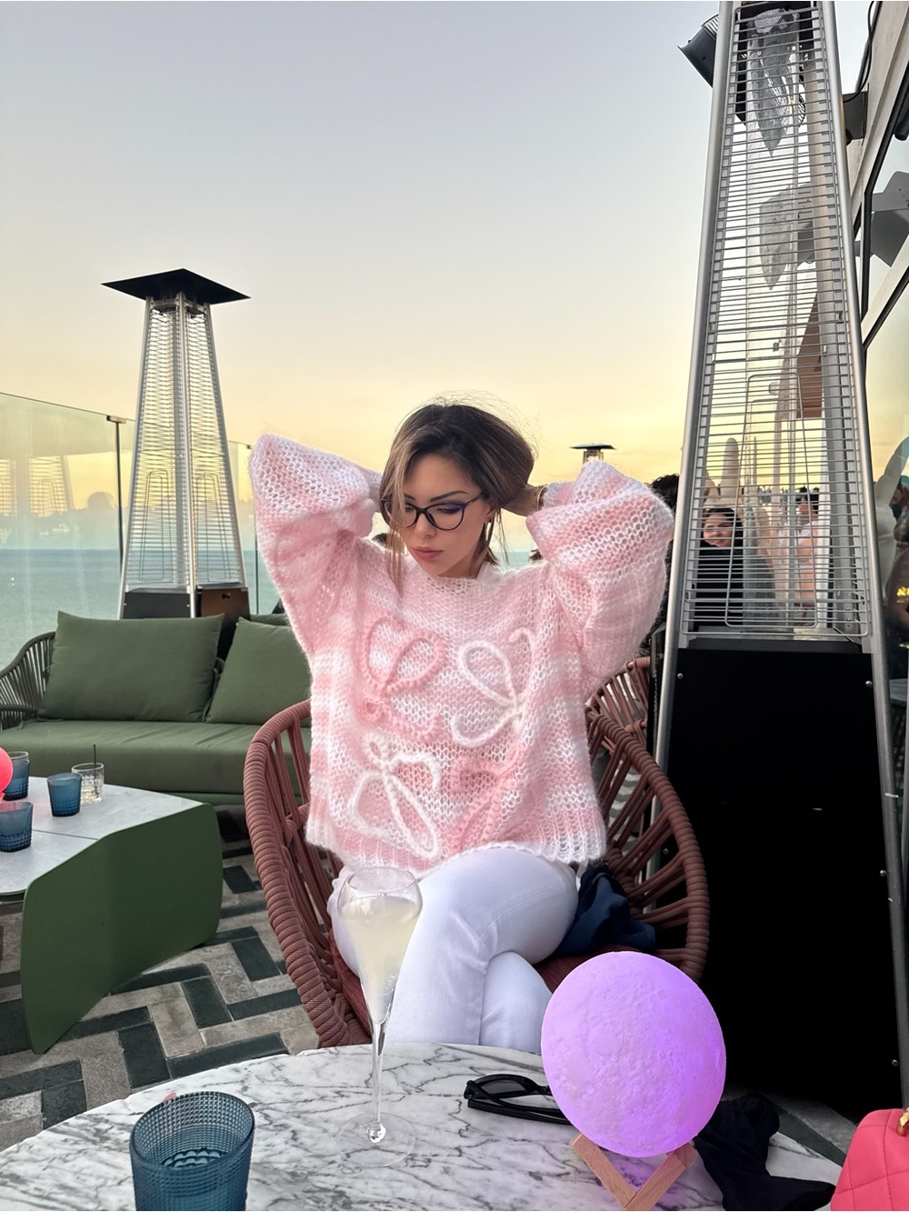 Loewe Pale Pink Hand-Knit Mohair-Blend Crewneck Sweater